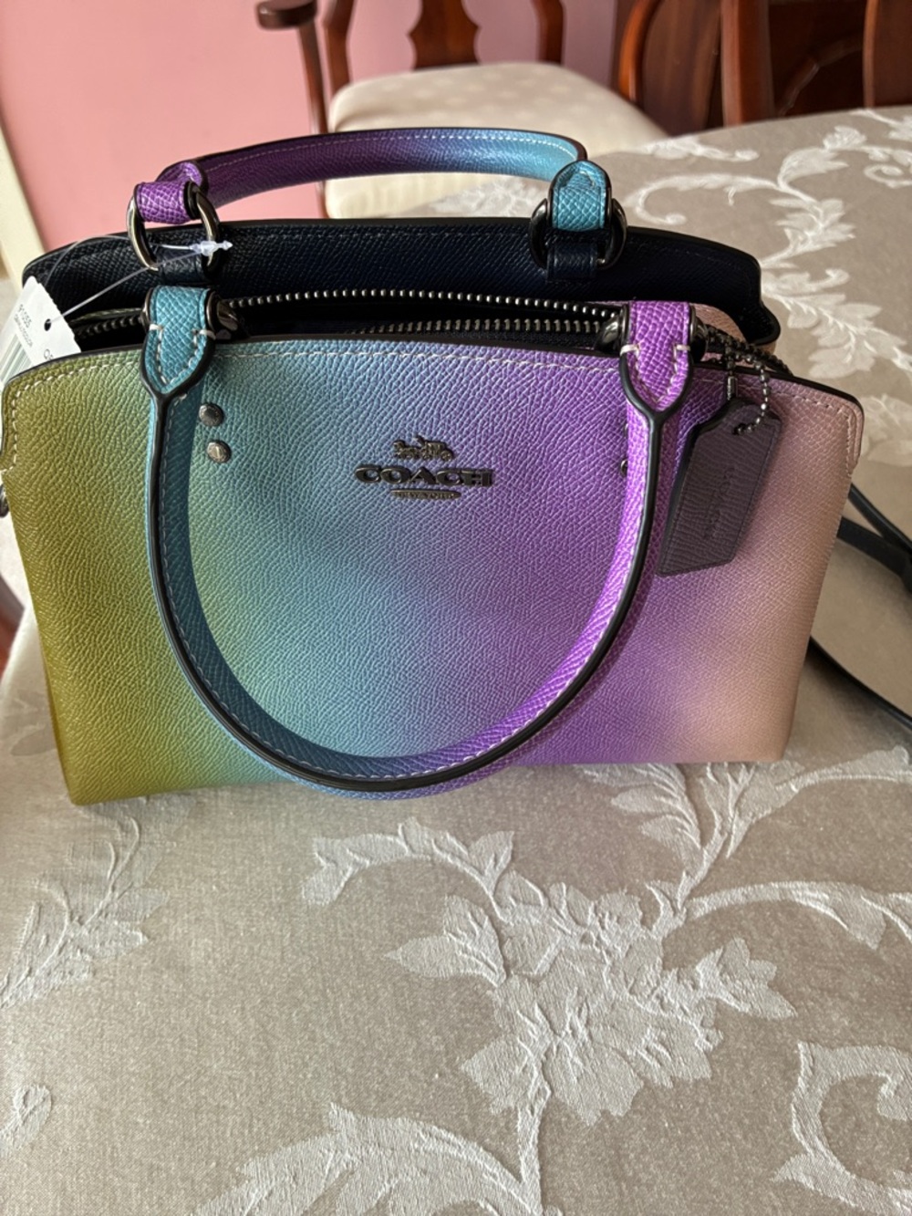 Coach Gradient Leather Mini Satchel in Green, Blue, Purple, Pink